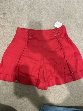 Club Monaco Red High-Waist Lace-Up Shorts